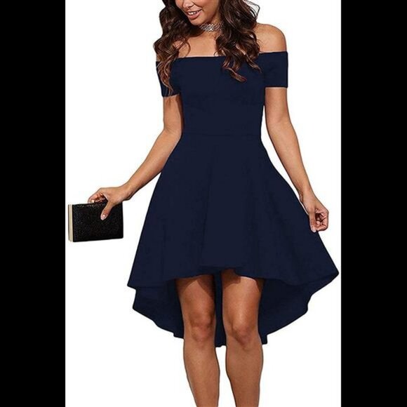 Sarin Mathews Womens Off The Shoulder Short Sleeve High Low Cocktail - Picture 1 of 6
